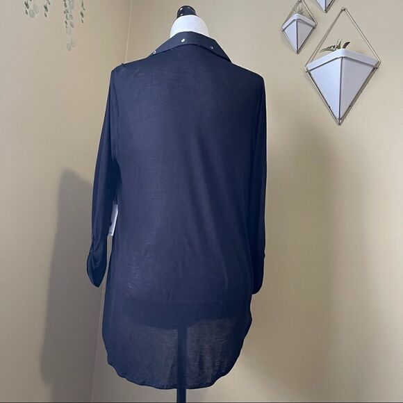 Kenzie Mixed Media Dot Print Collared Blouse - Picture 5 of 7